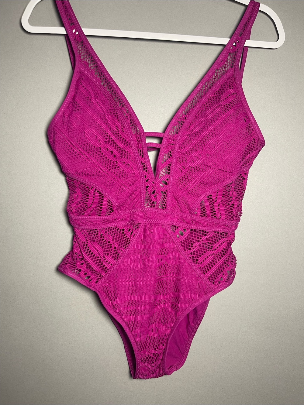 BECCA Fuchsia Lace-Style One-Piece Swim Bodysuit